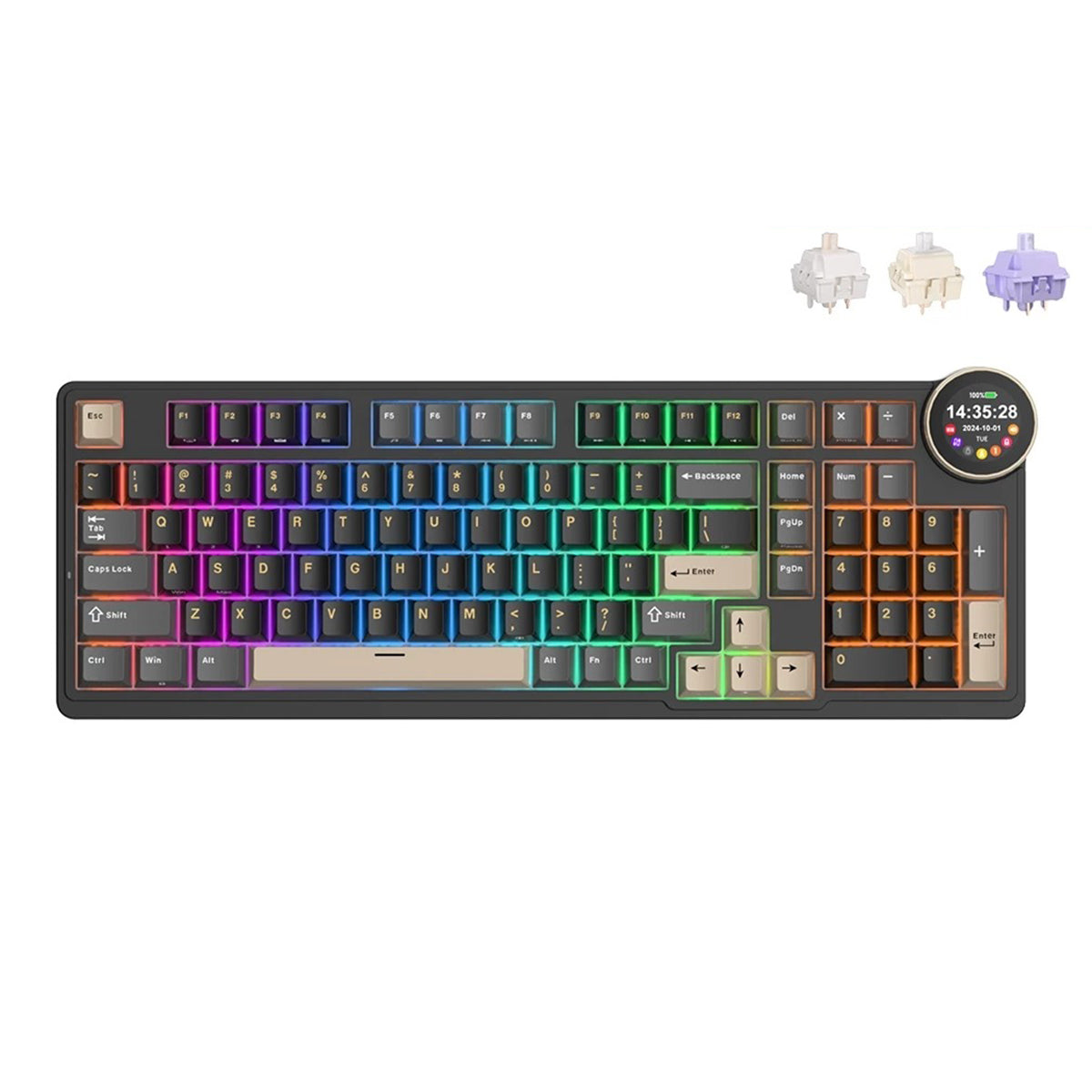 Royal Kludge RK-N99 Tri-Mode RGB 98 Keys Hot Swappable Mechanical Keyboard Phantom (Beige, Cream, Violet Switch)