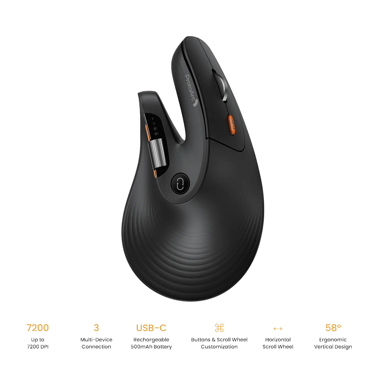 ProtoArc EM11 Pro Dual-Mode Ergonomic Vertical Mouse (Black) (CP017199)
