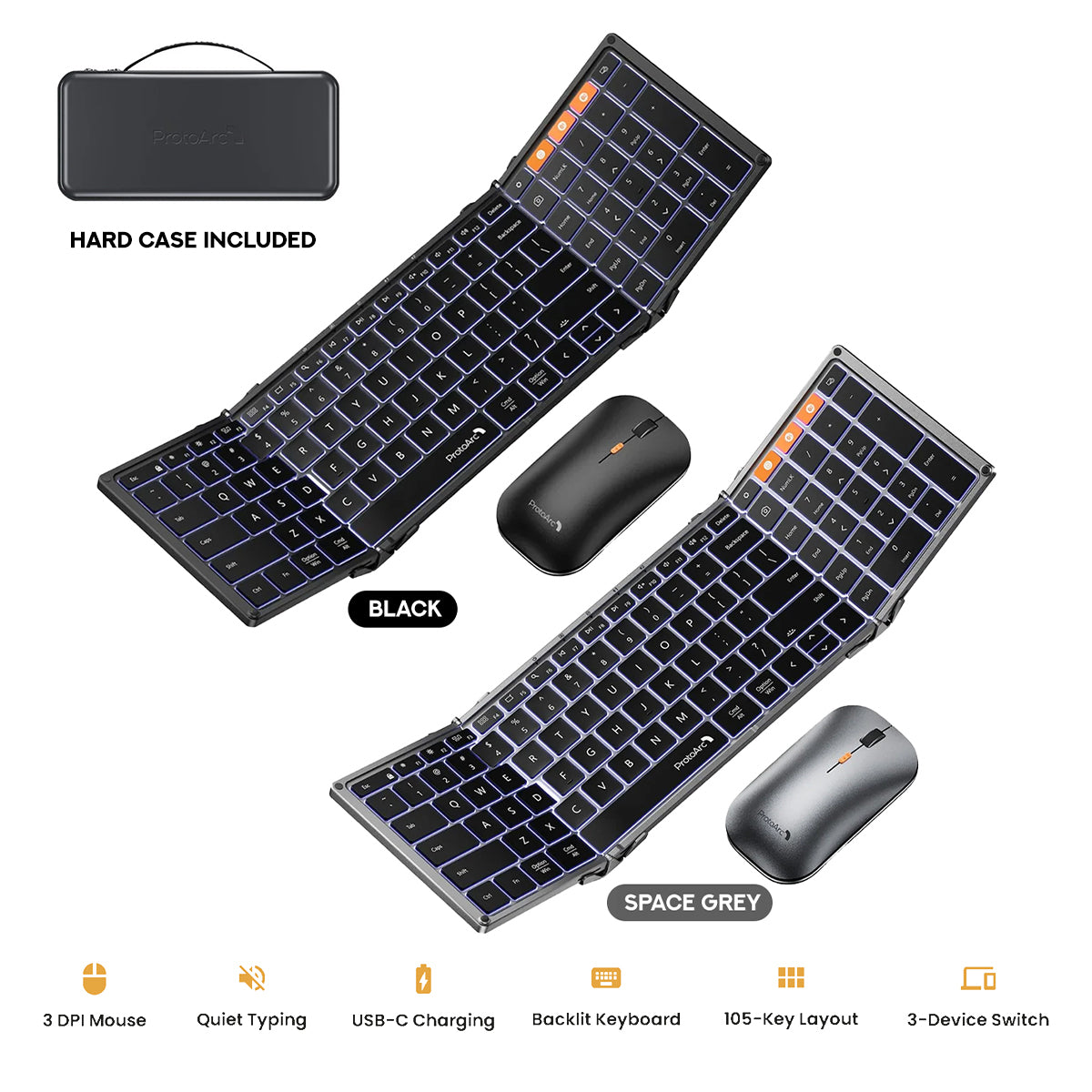 ProtoArc XKM01 Pro Foldable Full-Size Keyboard and Mouse Combo