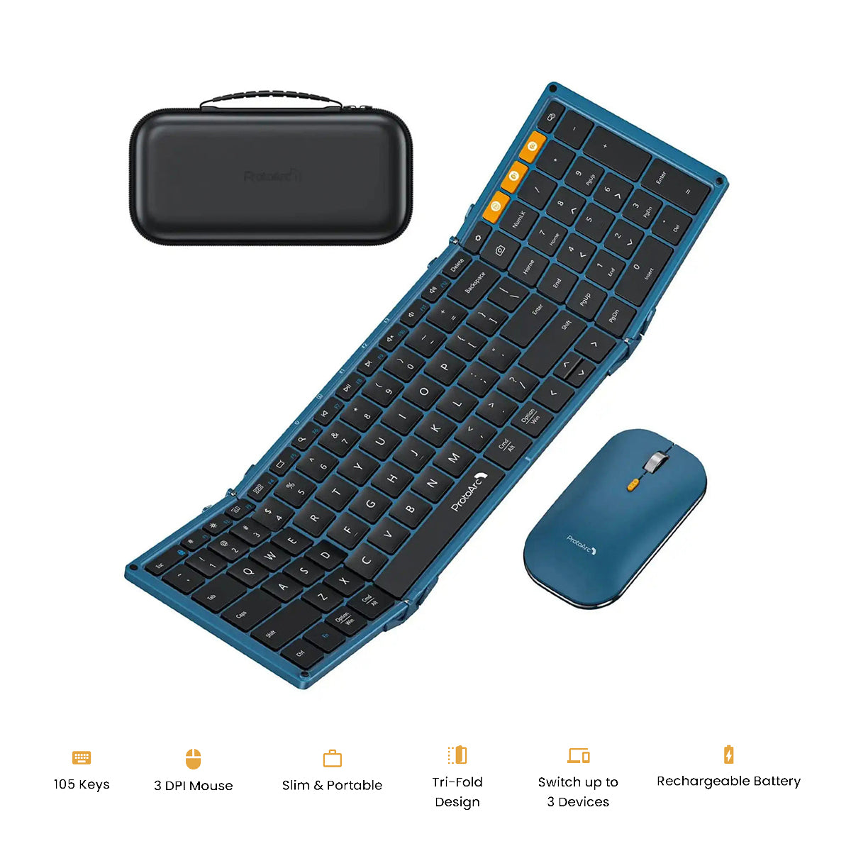 ProtoArc XKM01 Foldable Full-Size Wireless Keyboard and Mouse Combo (Blue/Black) (CP014040)