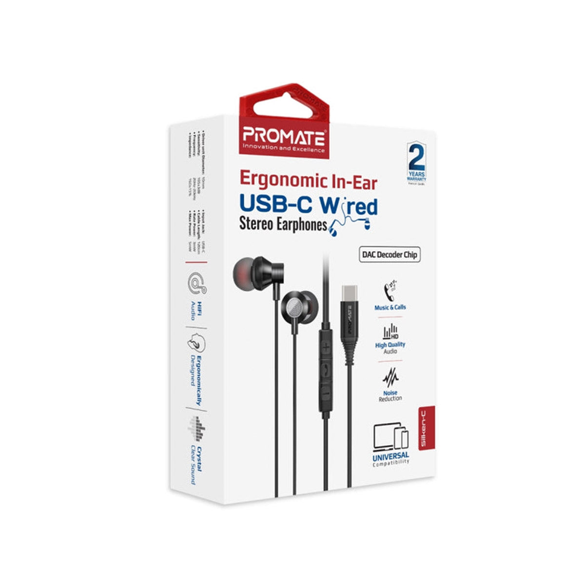 Promate Silken-C Ergonomic In-Ear USB-C Wired Stereo Headphones (Grey)