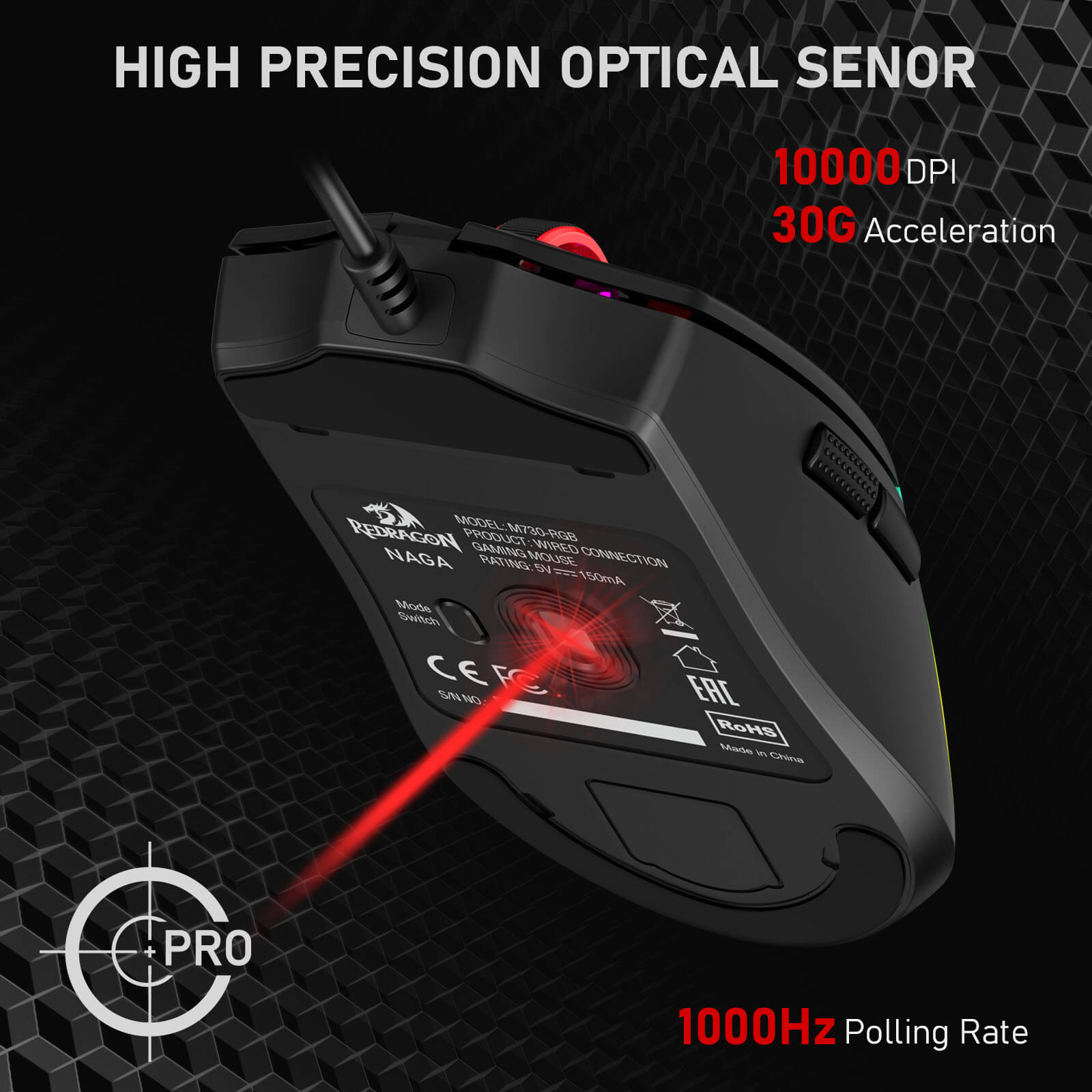 Redragon M730 Naga RGB Wired Gaming Mouse (Black)