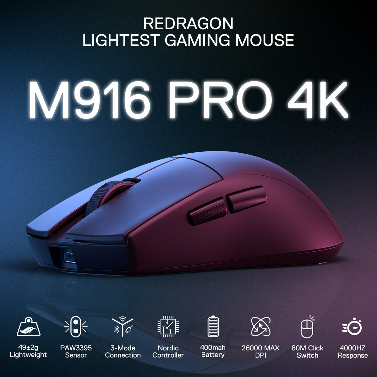 Redragon M916 King Pro 4K Wireless Ultra Lightweight Gaming Mouse