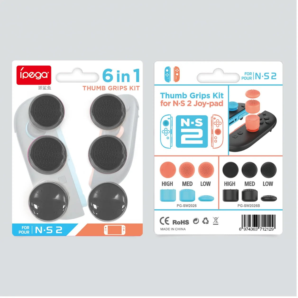 Ipega 6-in-1 Thumb Grips Kit for Nintendo Switch 2 (Black)