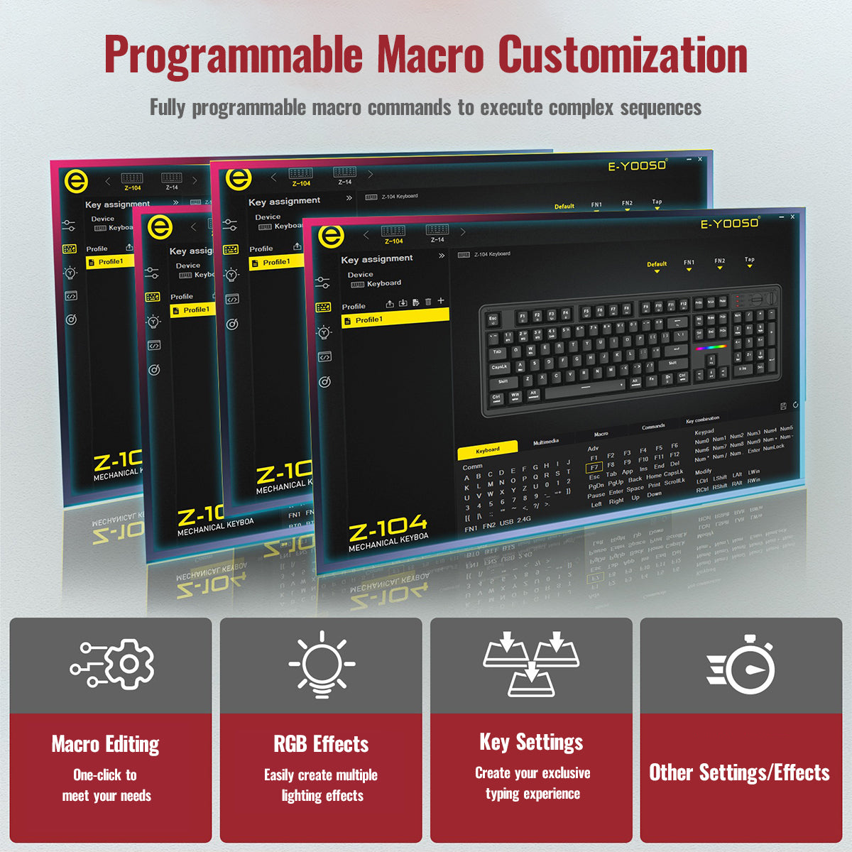 E-Yooso Z-104 RGB Tri-Mode Mechanical Keyboard Transparent Black-Grey