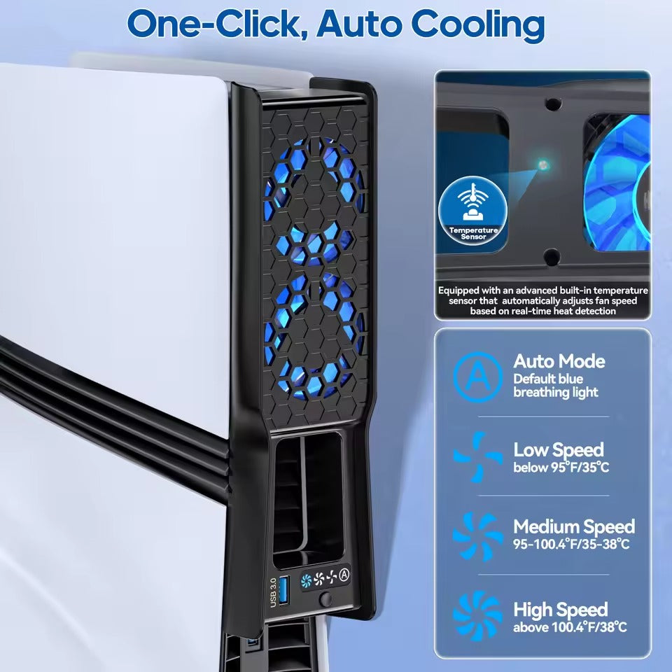 PS5 Auto Mode Cooling Fan with 3 Speed Levels for PS5 Slim / PS5 Pro