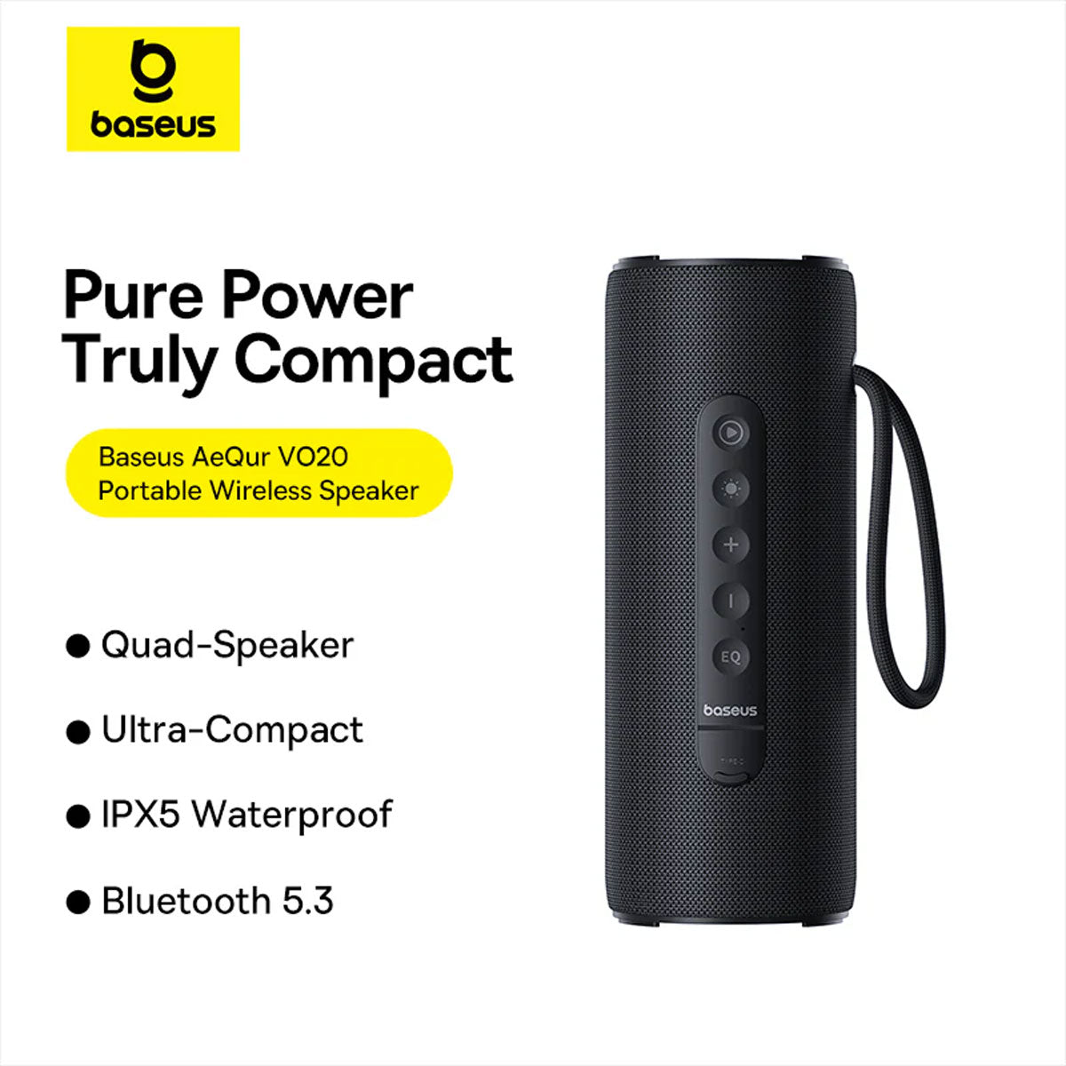 Baseus AeQur VO20 Portable Wireless Speaker (Cluster Black) (A20067900117-00)