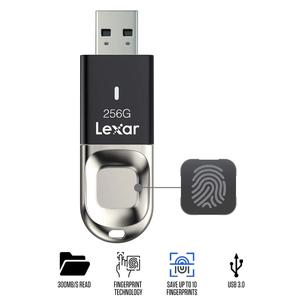 Lexar JumpDrive Fingerprint F35 256GB USB 3.0 Type-A 300MB/s Read Flash Drive (LJDF35-256BBK)