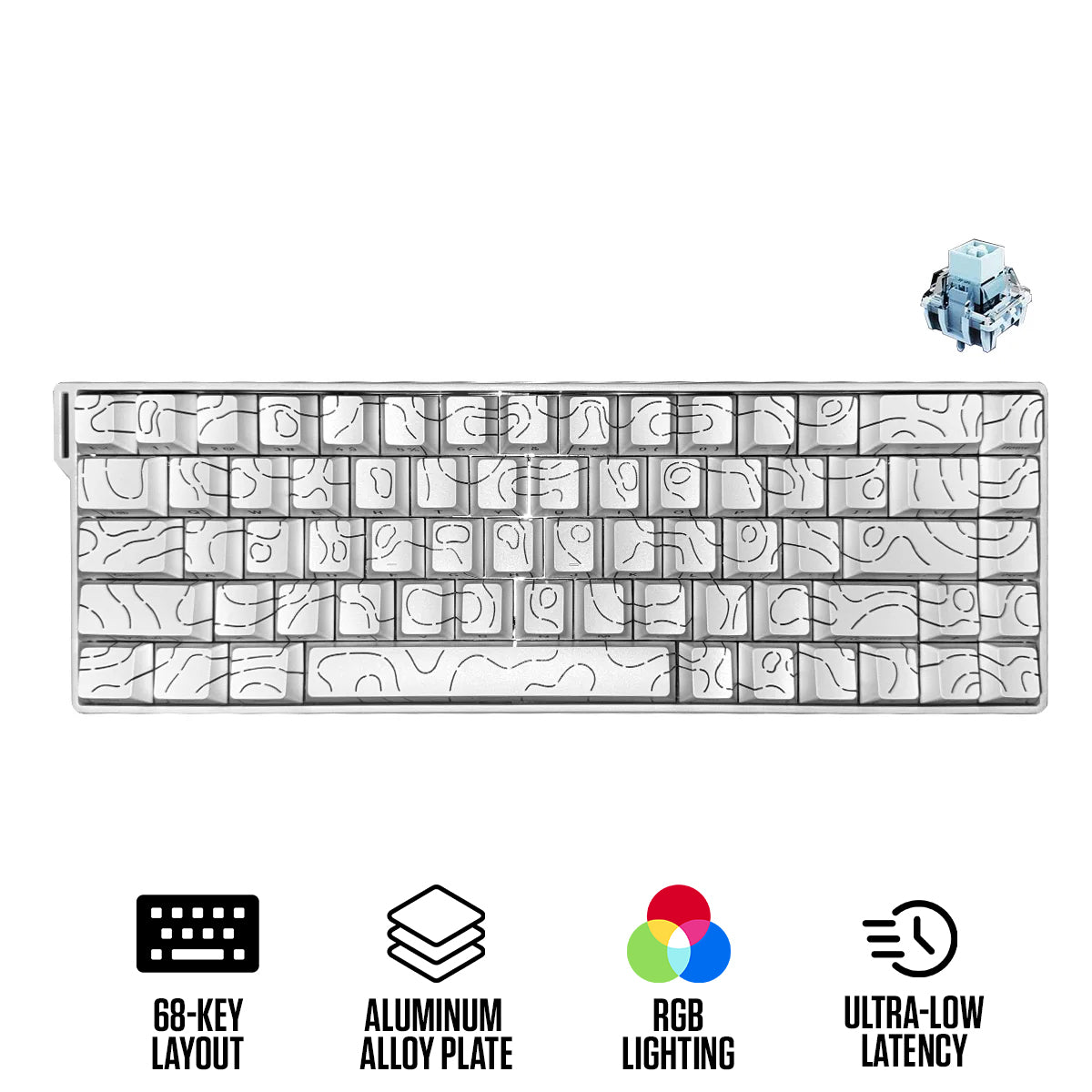 Ajazz AK680 V2 RGB Wired 68-Keys Aluminum Case Hot-Swappable Mechanical Keyboard (White Contour Line) (Ice Island Switch)