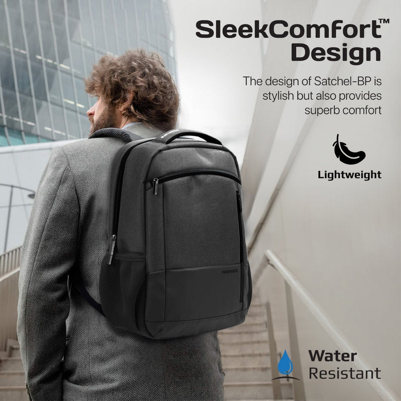 Promate Satchel-BP Sleekcomfort 15.6" Laptop Backpack With Multiple Pockets (Black)