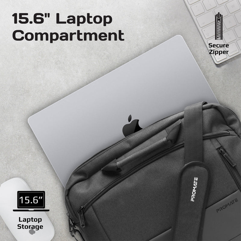 Promate Satchel-MB SleekComfort 15.6" Laptop Messenger Bag with Multiple Compartments