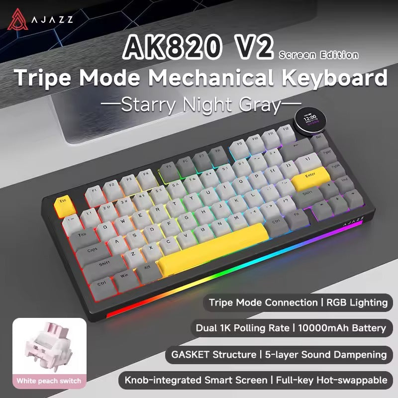 Ajazz AK820 V2 RGB Tri-Mode Mechanical Keyboard (Black/Grey/Yellow)