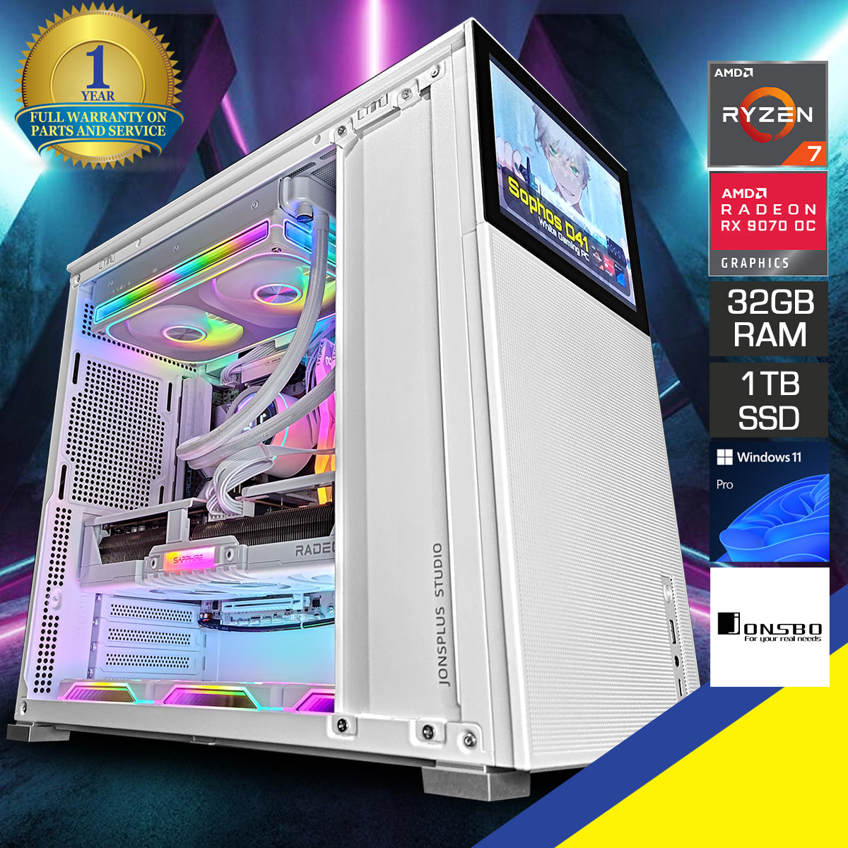 Sophos D41 White Desktop Gaming PC AMD Ryzen 7700X 32GB RAM 1T