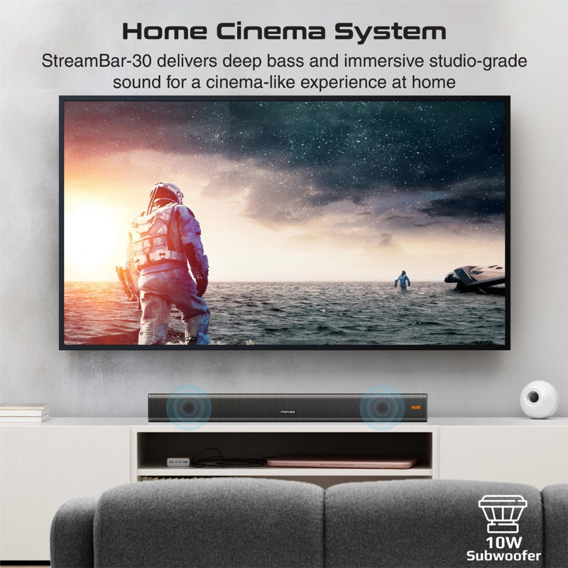 Promate Streambar-30 30W Bassboost Soundbar w/ Built-In Subwoofer (Black)