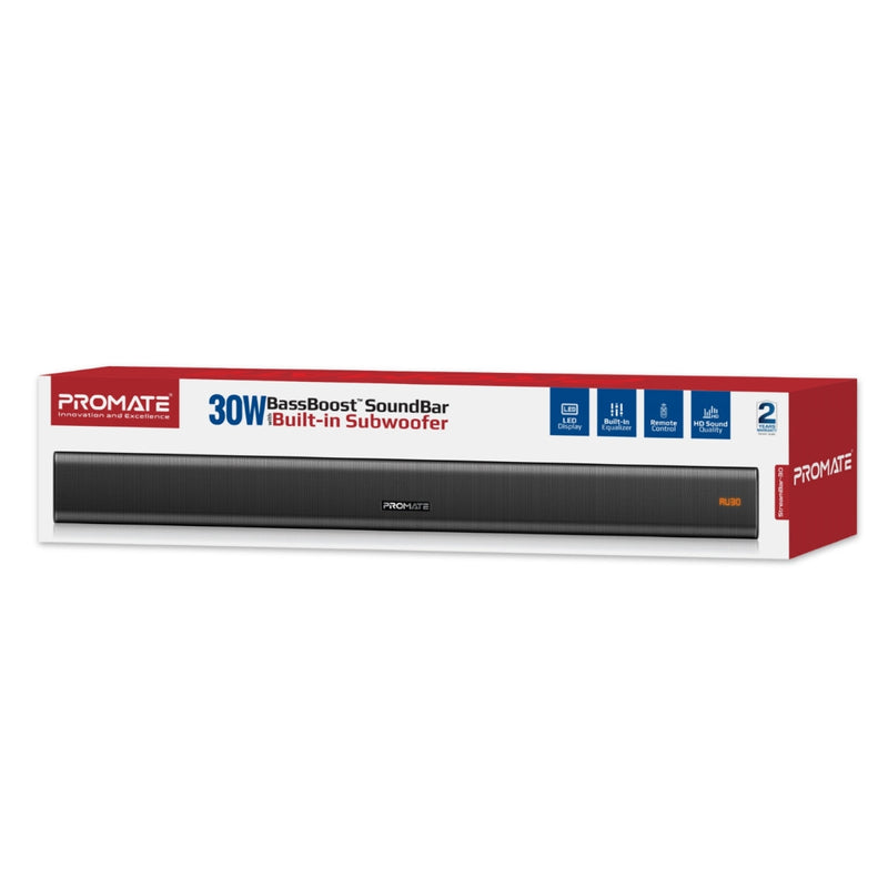 Promate Streambar-30 30W Bassboost Soundbar w/ Built-In Subwoofer (Black)