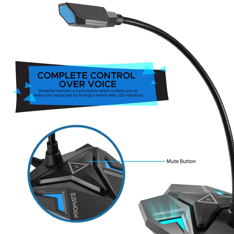Promate Streamer High Definition USB Gaming Microphone (Blue)