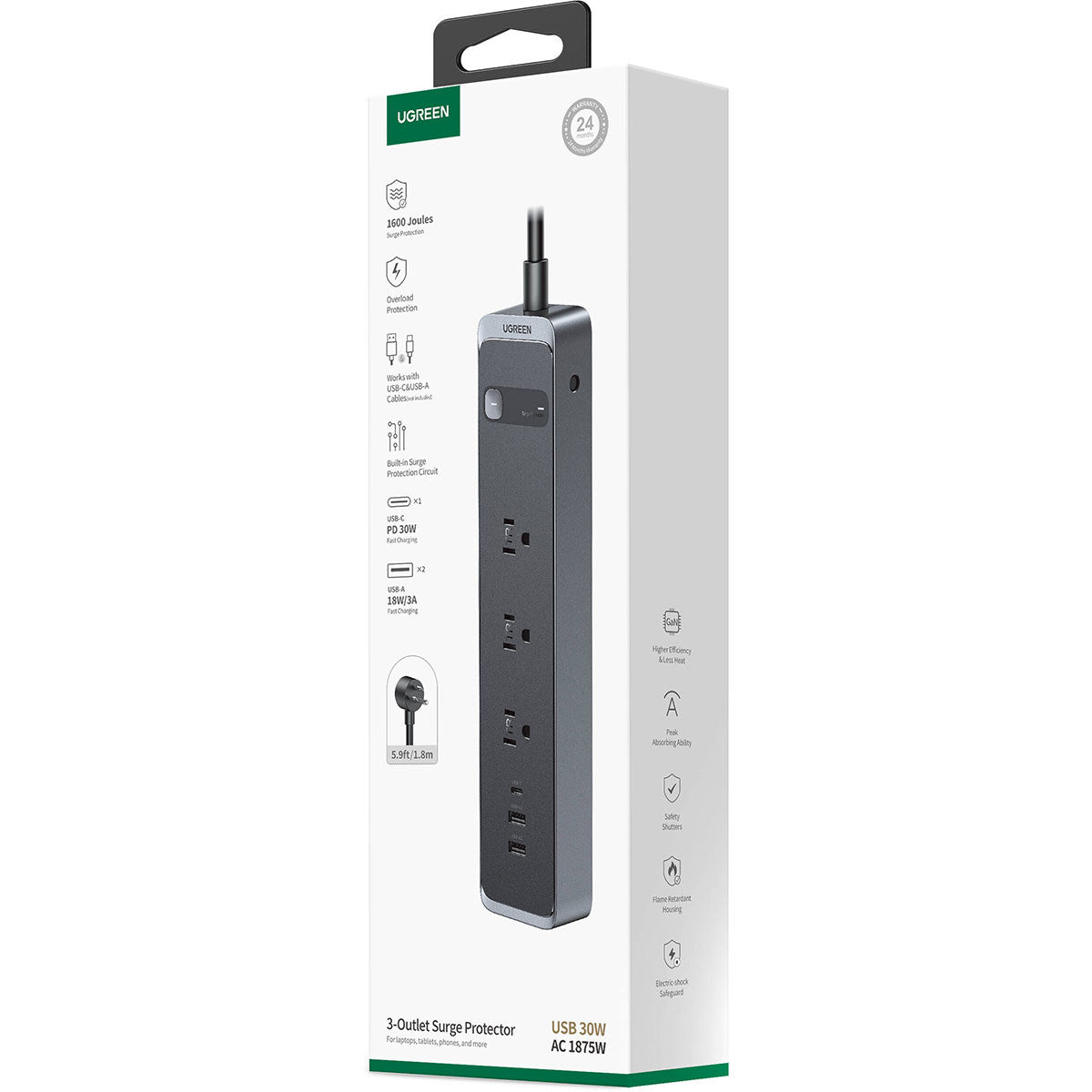 Ugreen 3-Outlet 30W Surge Protector (S731/25353)