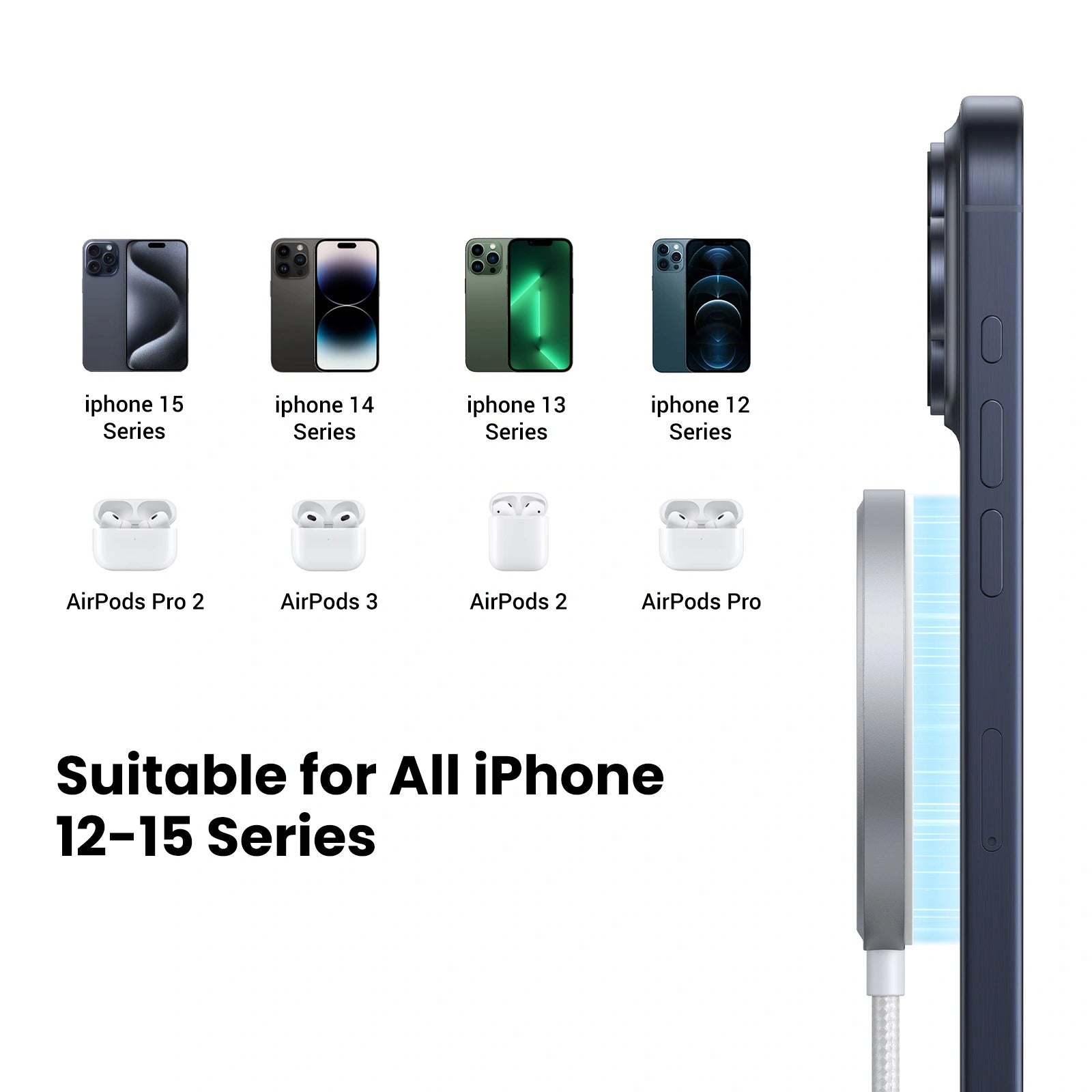 Ugreen Qi2 15W Magnetic Wireless Charger for iPhone & AirPods