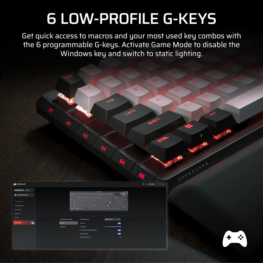 Corsair Vanguard 96 Mechanical Gaming Keyboard with Wobble-Free Hot-Swappable MLX Pulse Switches
