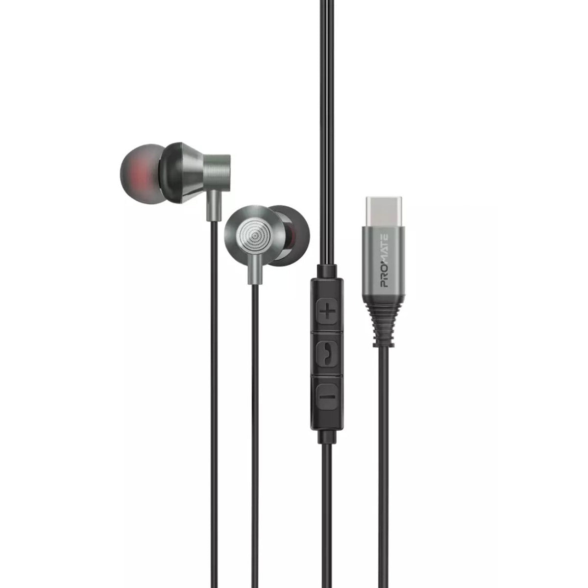 Promate Silken-C Ergonomic In-Ear USB-C Wired Stereo Headphones (Grey)
