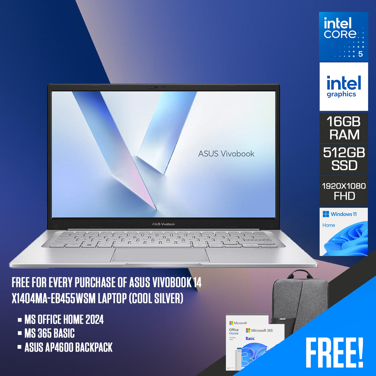 ASUS Vivobook 14 X1404MA-EB455WSM Laptop (Cool Silver)