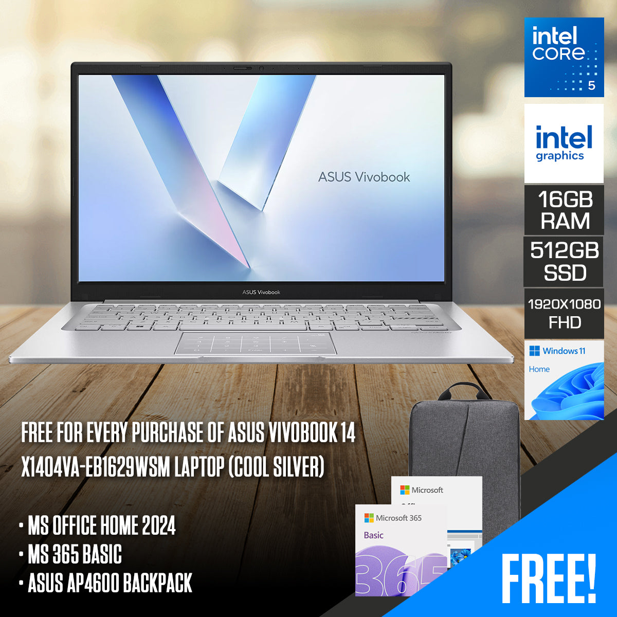 Asus Vivobook 14 X1404VA-EB1629WSM Laptop (Cool Silver) | DataBlitz