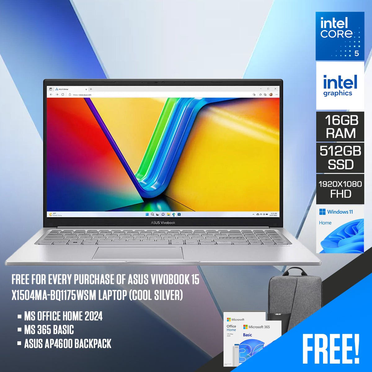 ASUS Vivobook 15 X1504MA-BQ1175WSM Laptop (Cool Silver)
