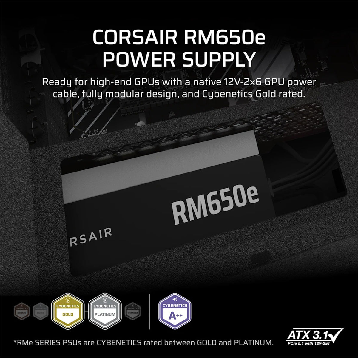 Corsair RMe Series RM650e 650W Fully Modular Low-Noise ATX Power Supply (CP-9020302-NA)