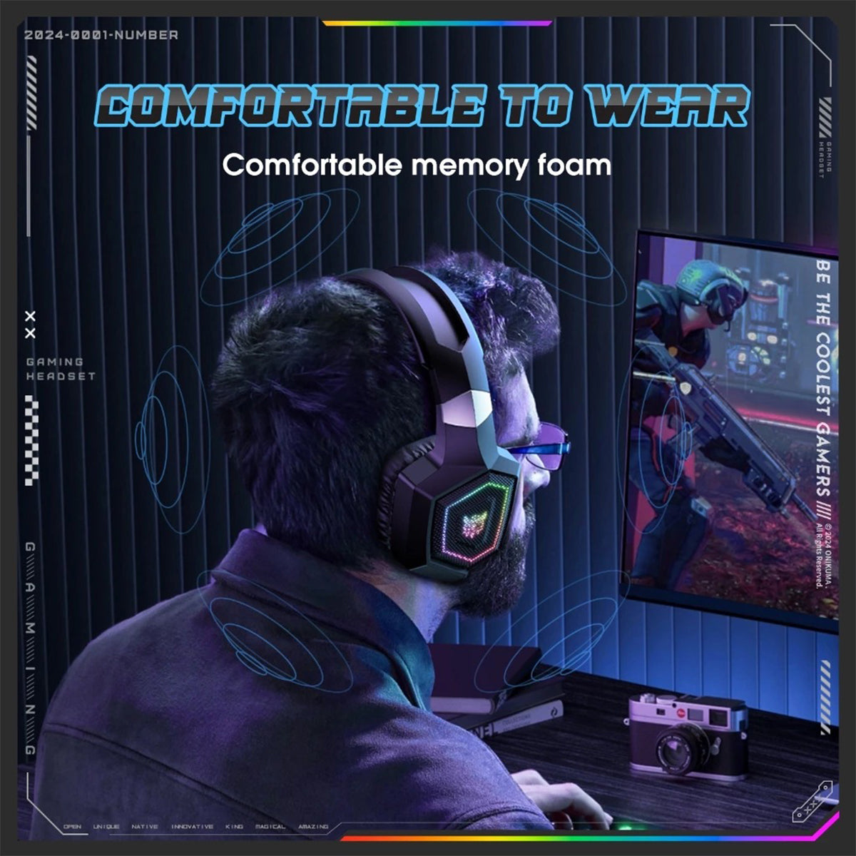 Onikuma GT806 RGB Tri-Mode Gaming Headset with Microphone (Black)