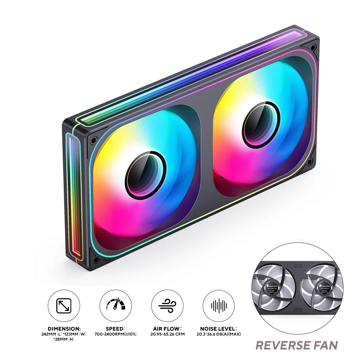 Jonsbo ZB-240BR 25MM ARGB Infinity Mirror Series Reverse Fan (Black)
