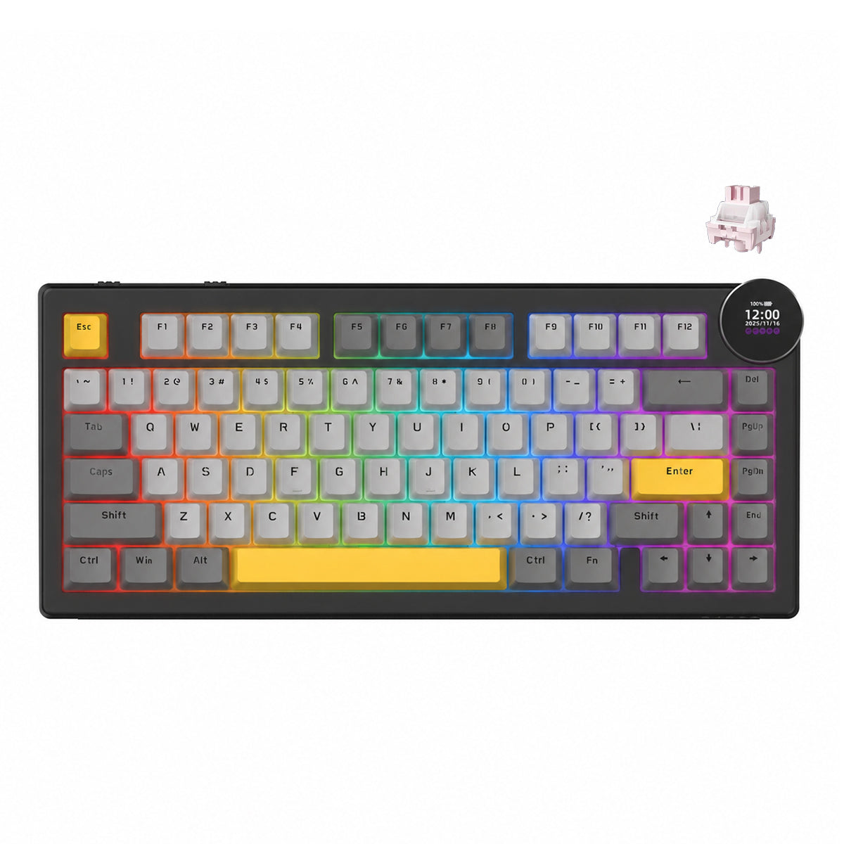 Ajazz AK820 V2 RGB Tri-Mode Mechanical Keyboard (Black/Grey/Yellow)