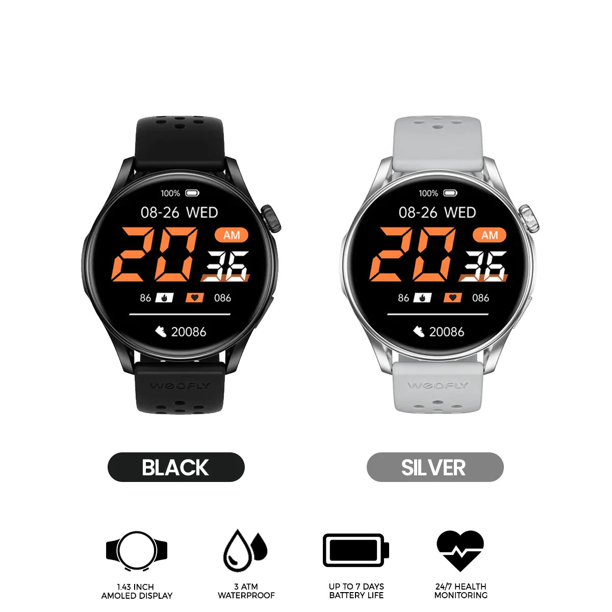 Weofly Curve 2 Smartwatch (Black, Silver) (WFCV699BL, WFCV699SL)