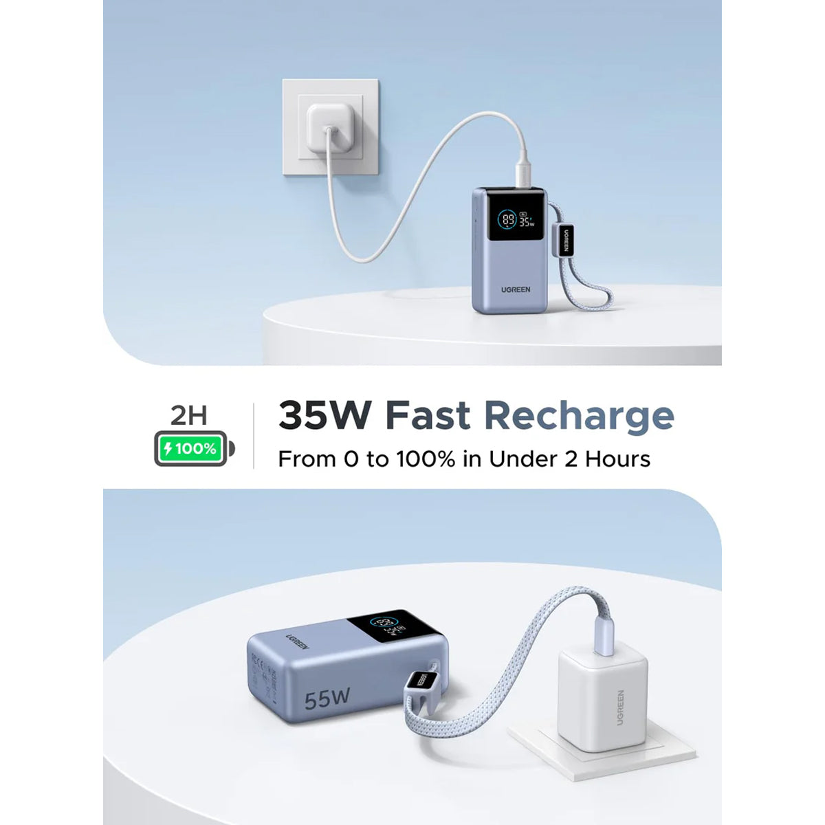 Ugreen Nexode Pro 10000mAh 55W Power Bank with USB-C Built-in Cable