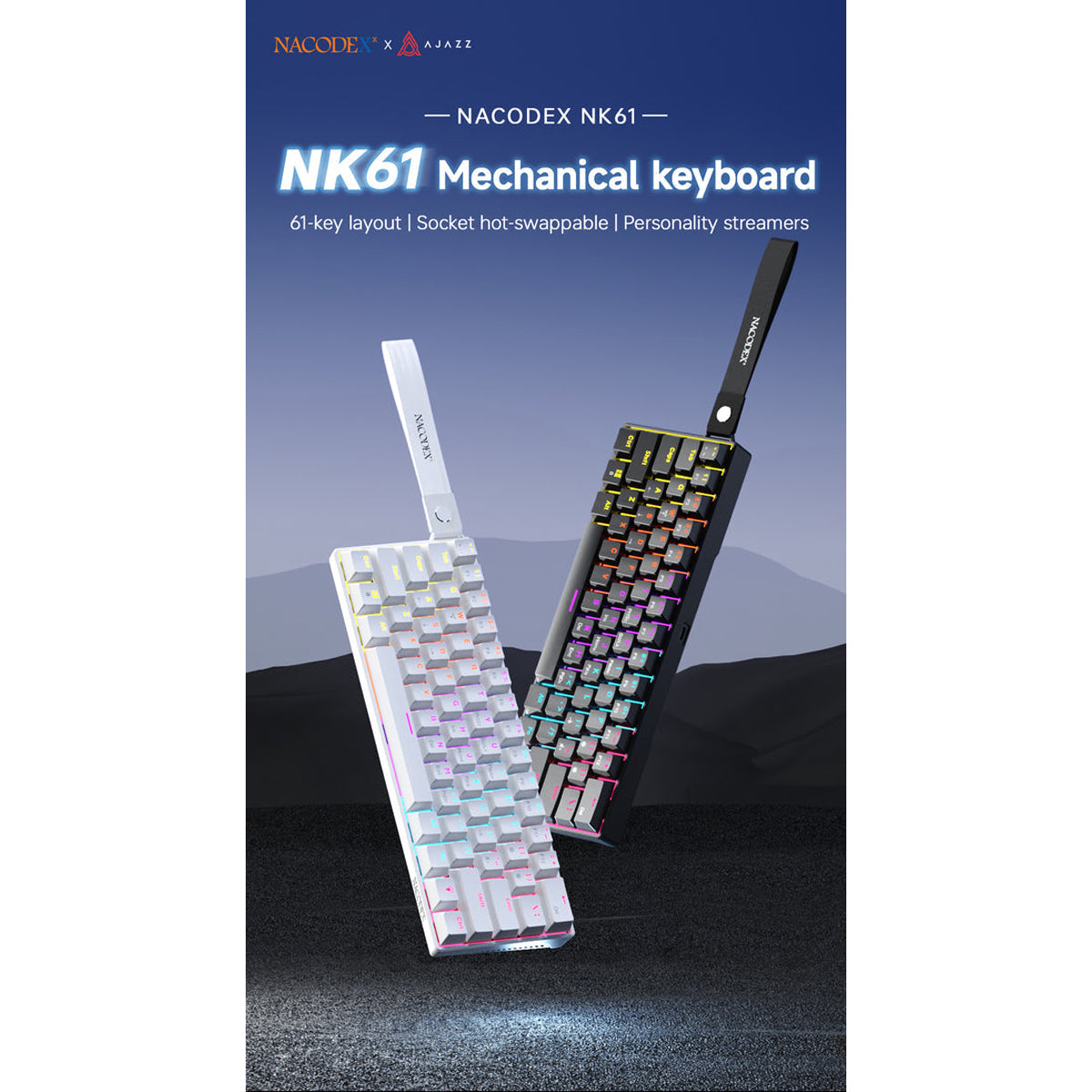 Nacodex x Ajazz NK61 Mixed Light 61 Keys Wired Hot-Swappable Mechanical Keyboard (Pearly White) (Red Switch)