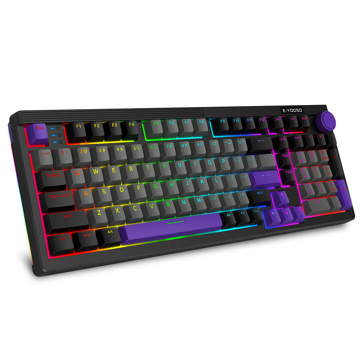 E-Yooso Z-101 RGB 101 Keys Tri-Mode Hot-Swappable Mechanical Keyboard Grey/Black/Purple