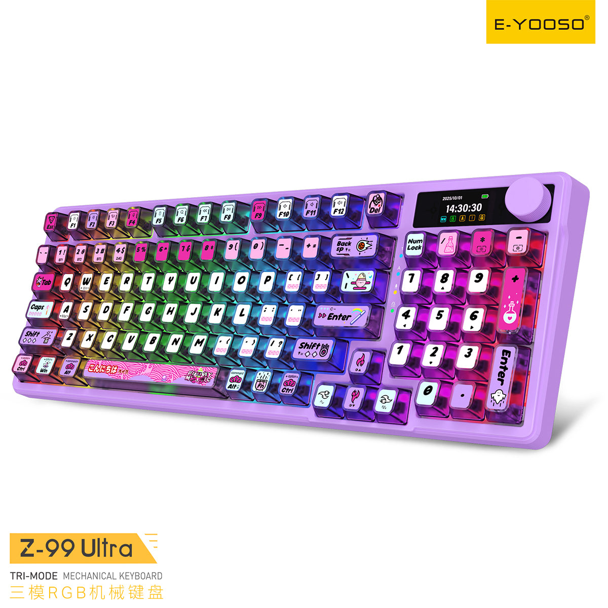 E-Yooso Z-99 Ultra RGB Tri-Mode Mechanical Keyboard Transparent Purple | DataBlitz
