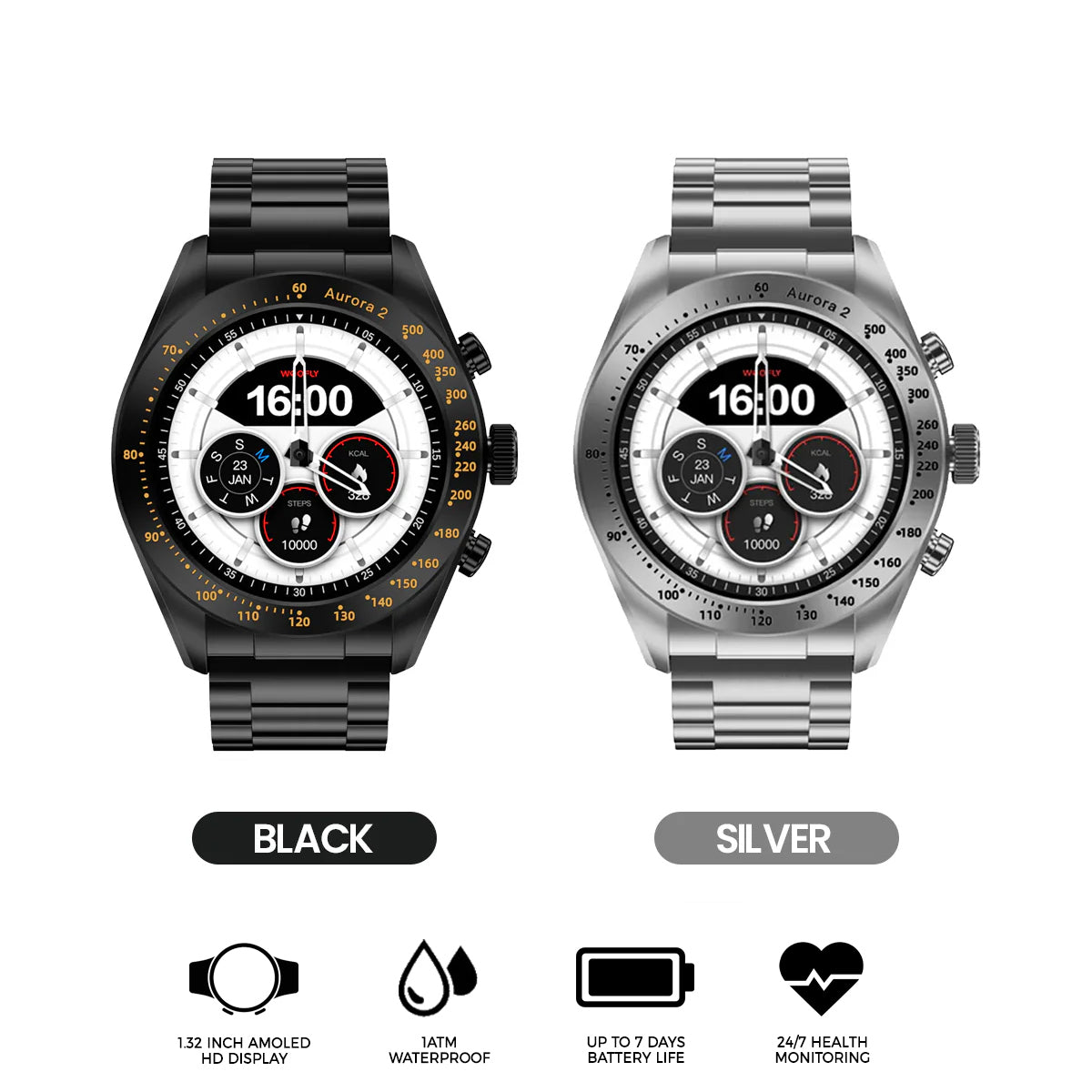 Weofly Aurora 2 Smartwatch (Black. Silver) (WFAU227BL, WFAU227SL)