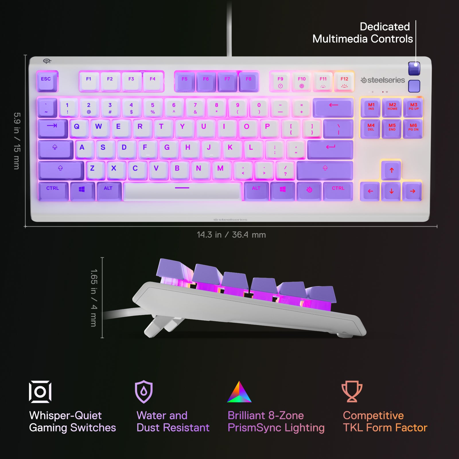 SteelSeries Apex 3 TKL RGB Gaming Keyboard (Amethyst)