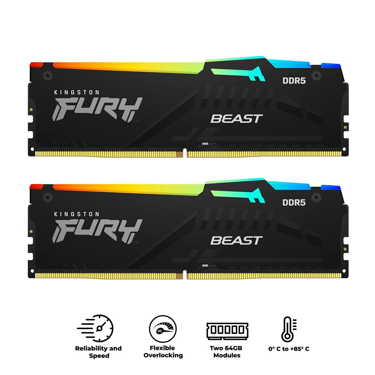 Kingston Fury Beast 128GB (2x64GB) DDR5 RGB EXPO/XMP 5600MT/s CL40-40-40 Memory (Black) (KF556C40BBAK2-128)