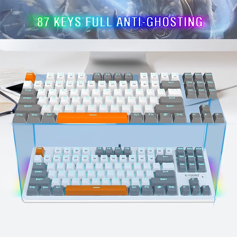 E-YOOSO K-620 Single Light With RGB Side Light 87 Keys Mechanical Keyboard White/Gray (Red Switch)