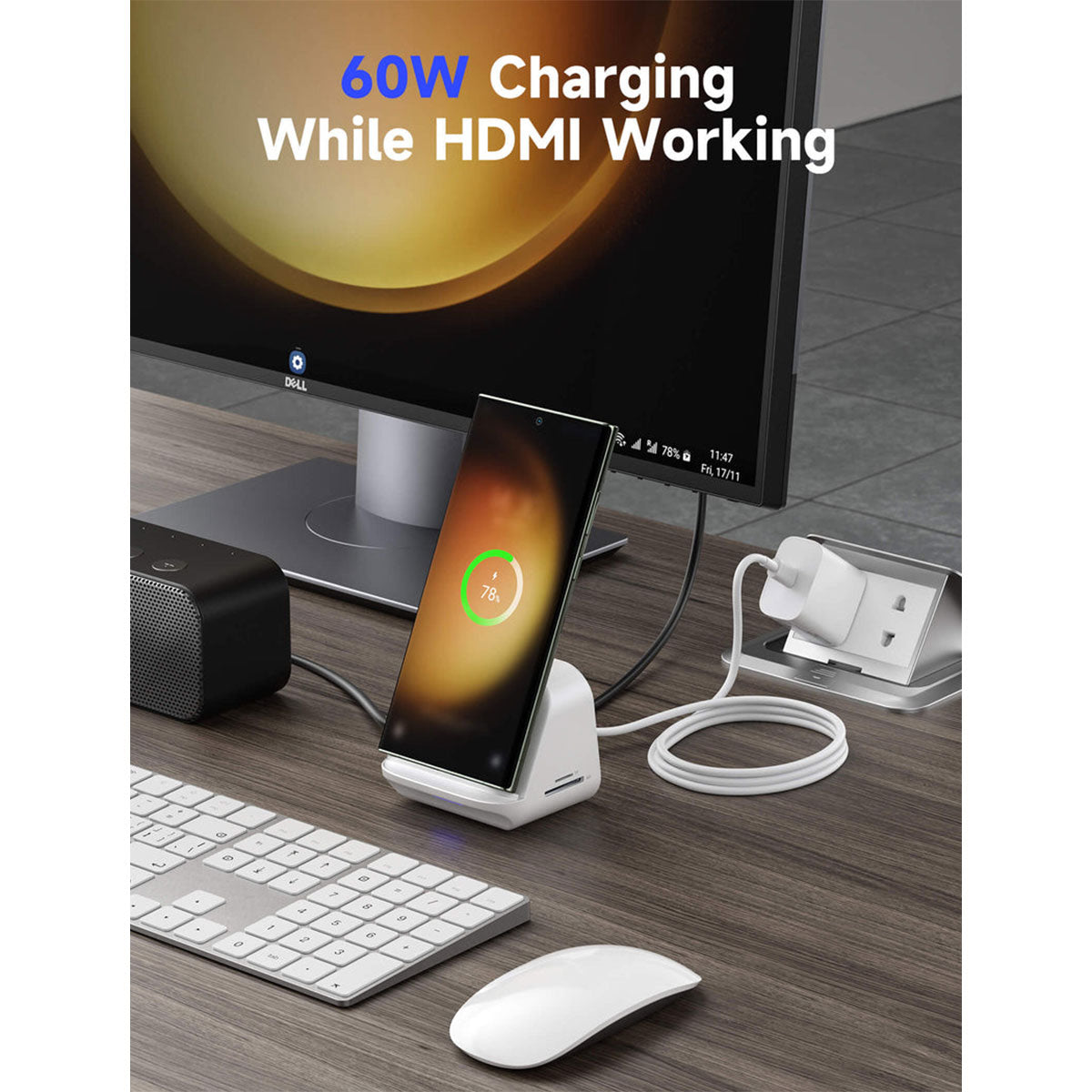 JSAUX USB-C 8-in-1 Docking Station with Phone Holder (White) (HB0802)