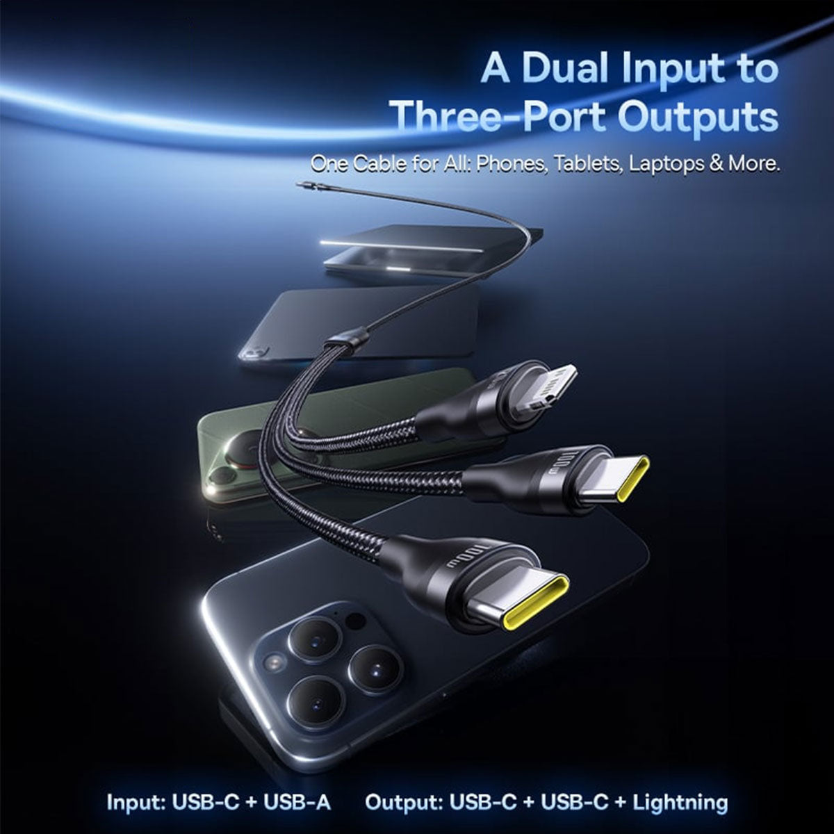 Baseus Flash Series III One-For-Three Fast Charging Cable U+C to C+C+L 100W 1.5m (Cluster Black)