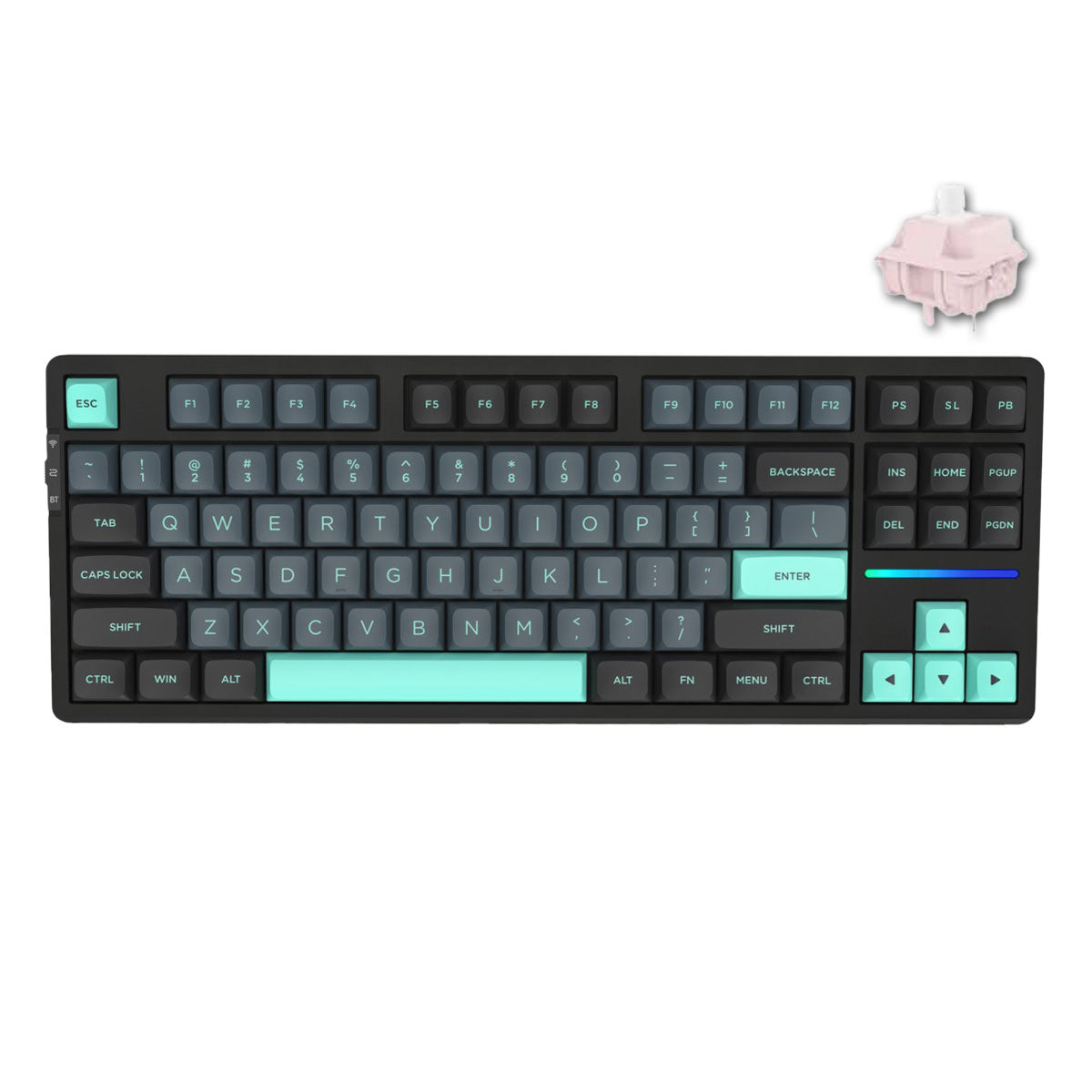 VXE V87 Tri-Mode RGB Hot-Swappable Mechanical Keyboard (Caribbean Blue) (Strawberry Pudding Switch)