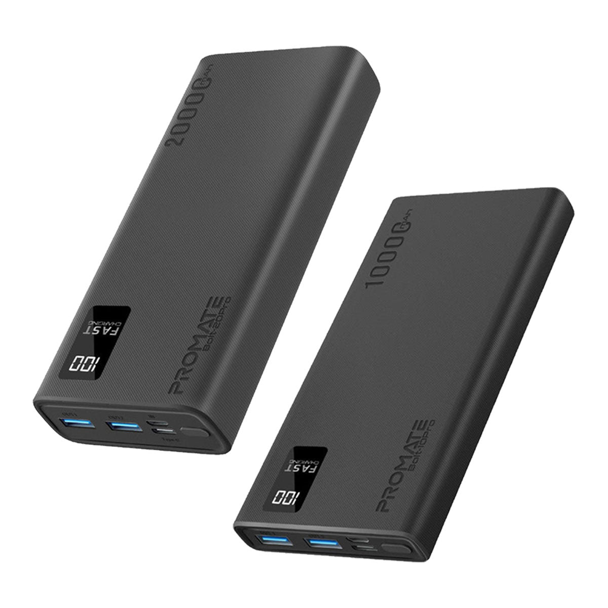 Promate PRO Dual USB-A USB-C Output Smart Super Charging Super Slim Power Bank Black