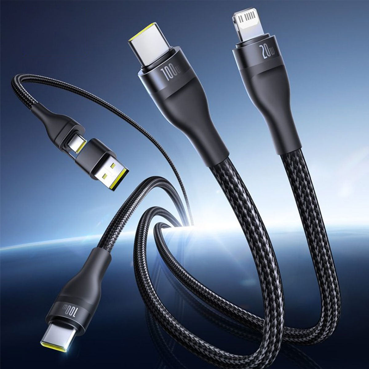 Baseus Flash Series III One-For-Three Fast Charging Cable U+C to C+C+L 100W 1.5m (Cluster Black)