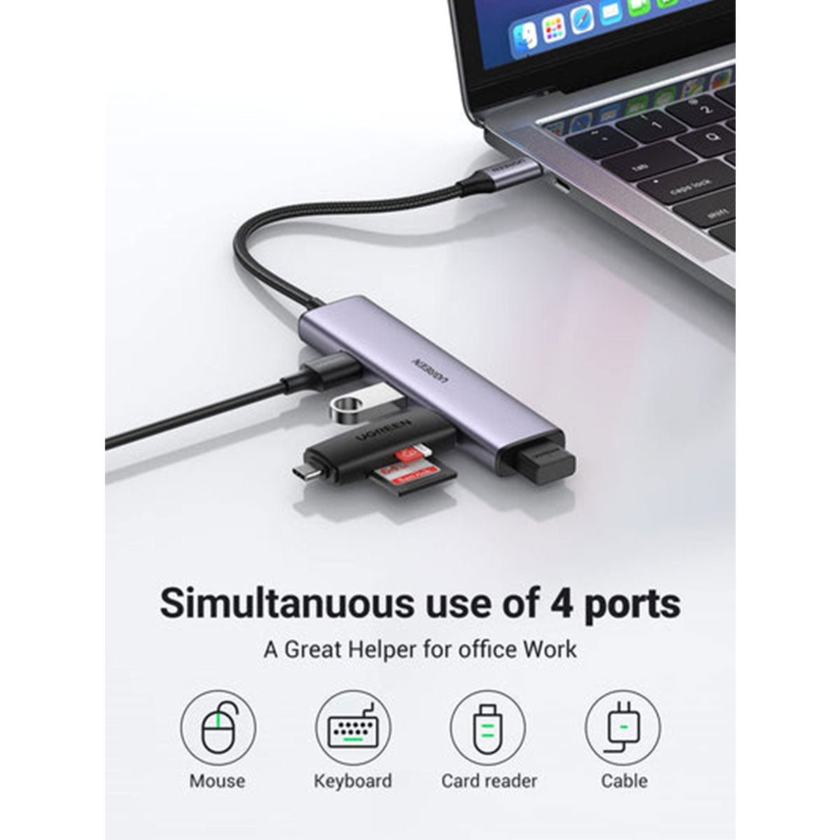 Ugreen 4-in-1 Portable & Foldable USB-C Hub (Gray) (CM801/35590)