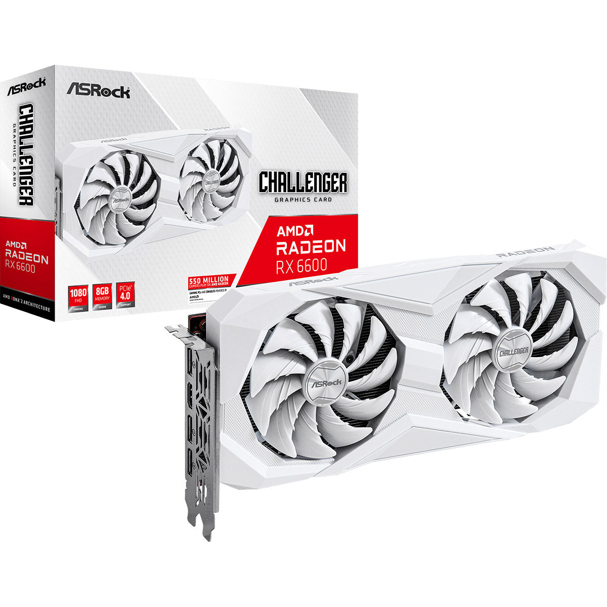 ASRock AMD Radeon RX 6600 Challenger 8GB GDDR6 Graphics Card (White)