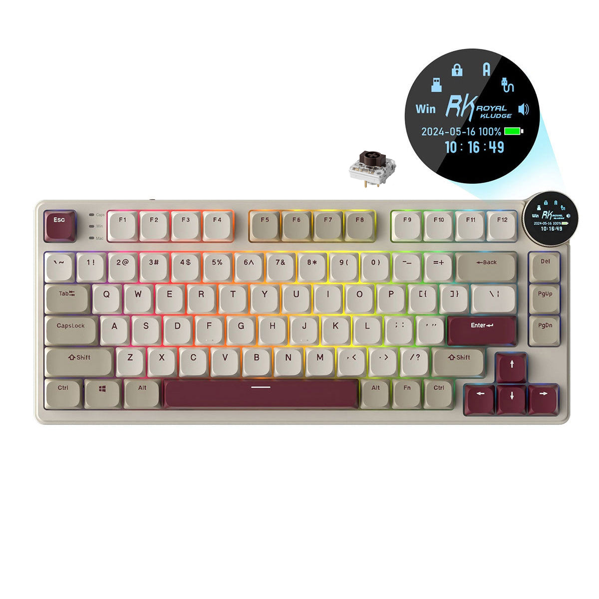 Royal Kludge RK N80 Tri-Mode RGB 80 Keys Hot Swappable Mechanical Keyboard Rosy Clouds (Red Switch, Brown Switch)