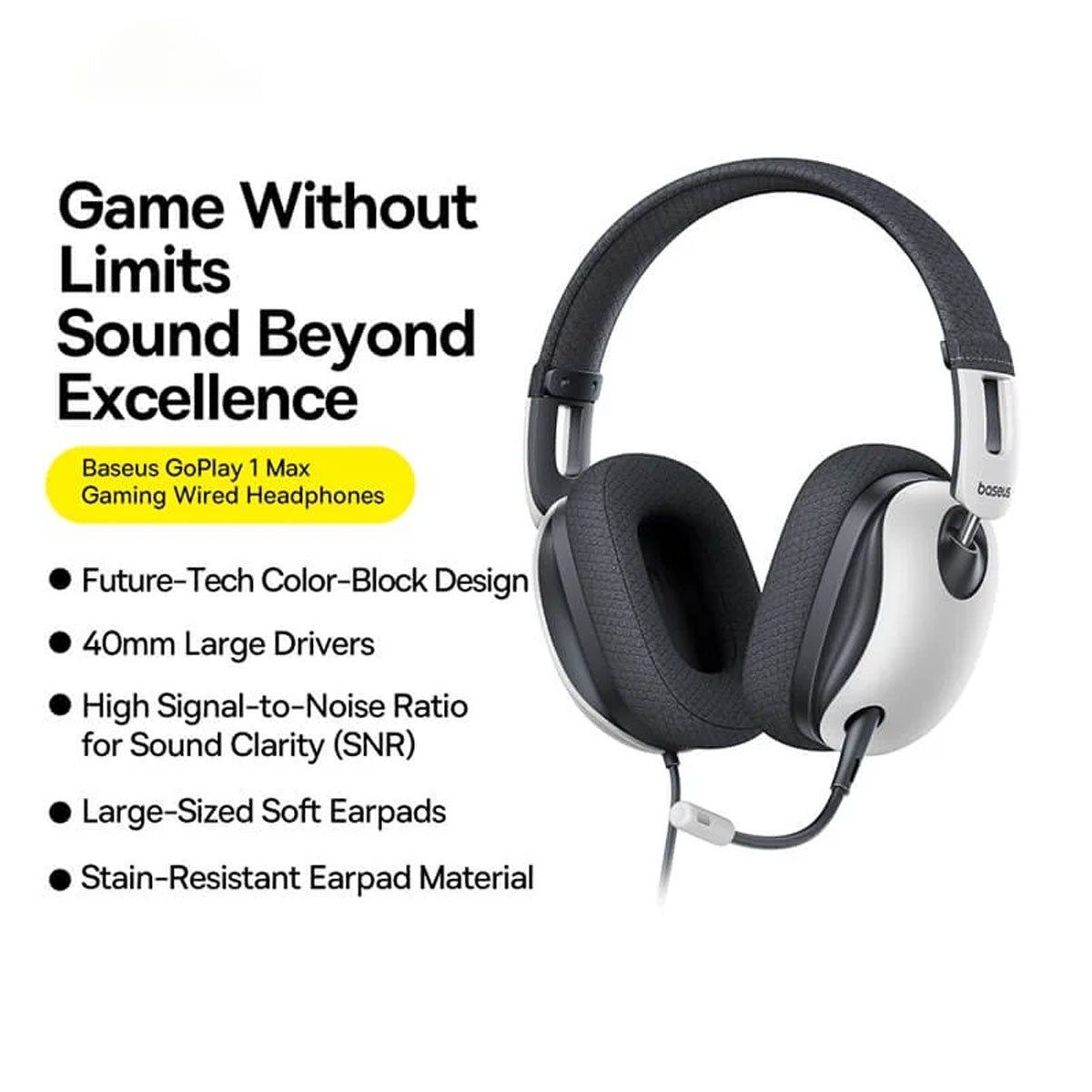 Baseus Bowie GoPlay 1 Max Gaming Wired Headphone with Detachable Microphone (Moon White)