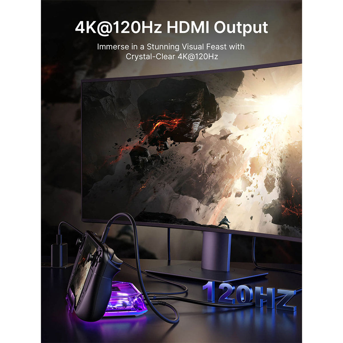 JSAUX 8-Port RGB Docking Station Pro for Steam Deck/ Steam Deck OLED/ ROG Ally/ ROG Ally X/ Legion Go/ MSI Claw (Clear Purple) (HB0801S)